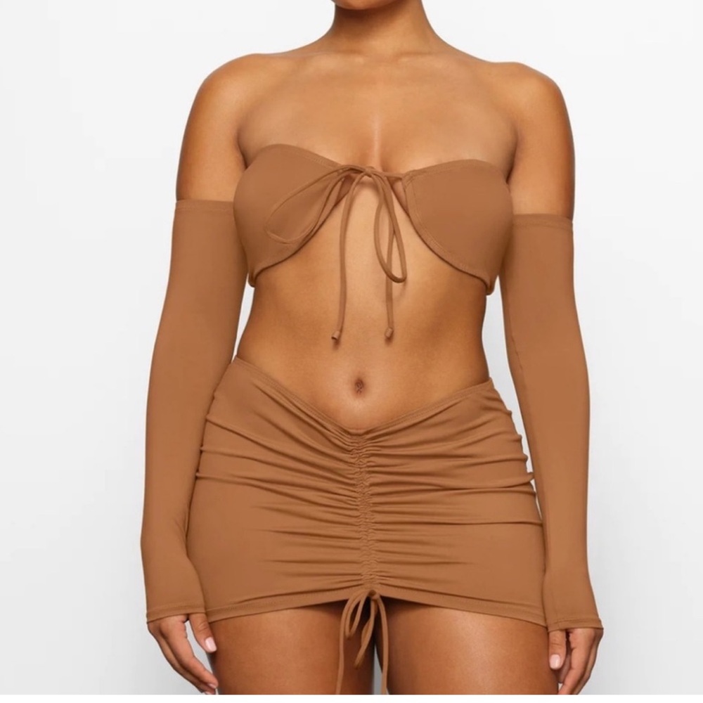 SKIMS Recycled Swim Long Sleeve Bikini Top almond